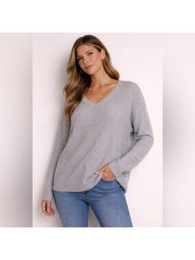 ELLE Ribbed V-Neck Sweater – Grey – XL